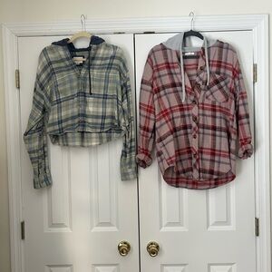2 Hooded Button Down Flannels Size M